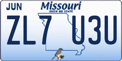 MO license plate ZL7U3U