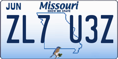 MO license plate ZL7U3Z