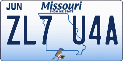 MO license plate ZL7U4A
