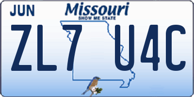 MO license plate ZL7U4C