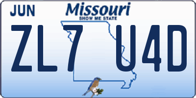 MO license plate ZL7U4D