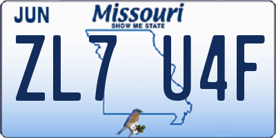 MO license plate ZL7U4F