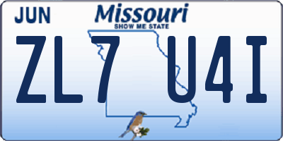 MO license plate ZL7U4I