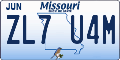 MO license plate ZL7U4M