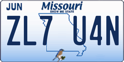 MO license plate ZL7U4N