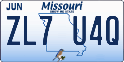 MO license plate ZL7U4Q