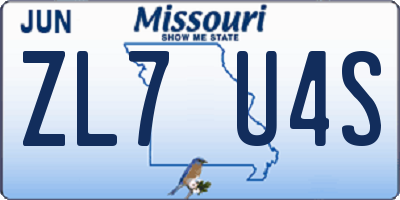 MO license plate ZL7U4S