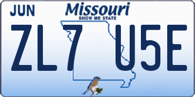 MO license plate ZL7U5E