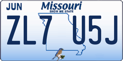 MO license plate ZL7U5J
