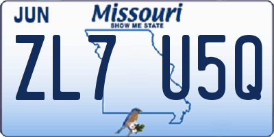 MO license plate ZL7U5Q
