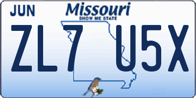 MO license plate ZL7U5X