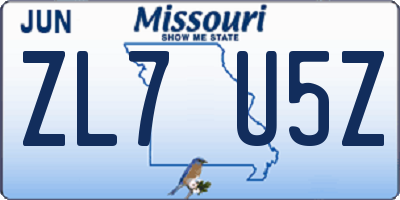 MO license plate ZL7U5Z
