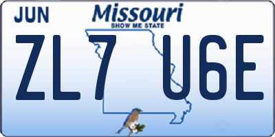 MO license plate ZL7U6E