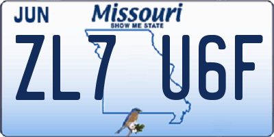 MO license plate ZL7U6F