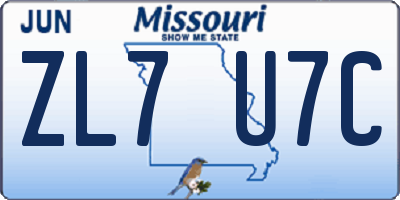 MO license plate ZL7U7C