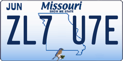 MO license plate ZL7U7E