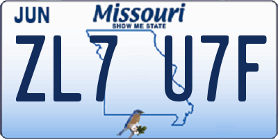 MO license plate ZL7U7F