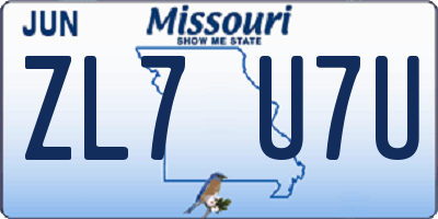MO license plate ZL7U7U