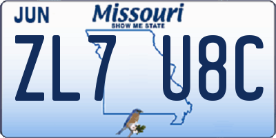 MO license plate ZL7U8C