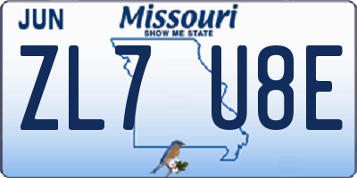 MO license plate ZL7U8E