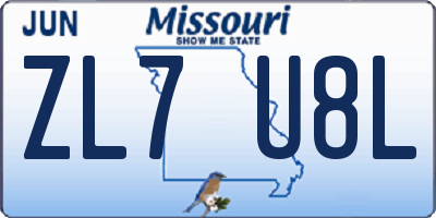 MO license plate ZL7U8L