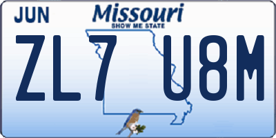 MO license plate ZL7U8M