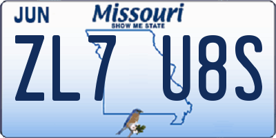 MO license plate ZL7U8S