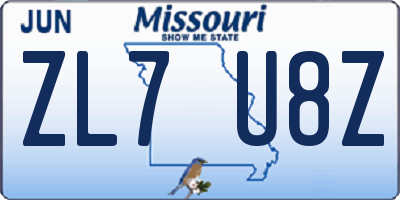 MO license plate ZL7U8Z