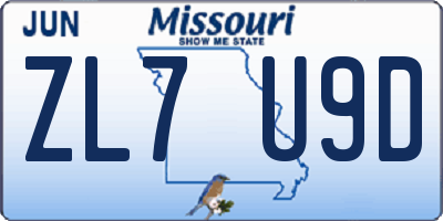 MO license plate ZL7U9D