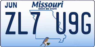 MO license plate ZL7U9G