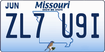 MO license plate ZL7U9I