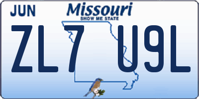 MO license plate ZL7U9L