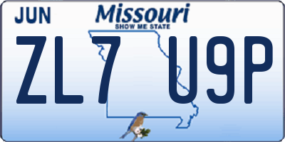 MO license plate ZL7U9P