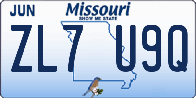 MO license plate ZL7U9Q