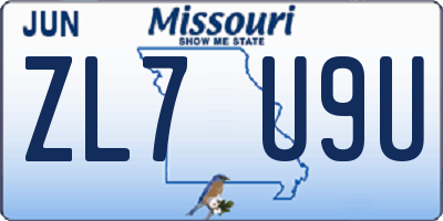 MO license plate ZL7U9U