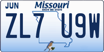 MO license plate ZL7U9W