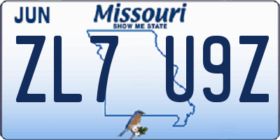 MO license plate ZL7U9Z
