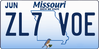 MO license plate ZL7V0E