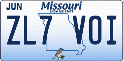MO license plate ZL7V0I