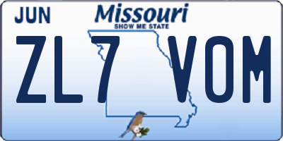 MO license plate ZL7V0M