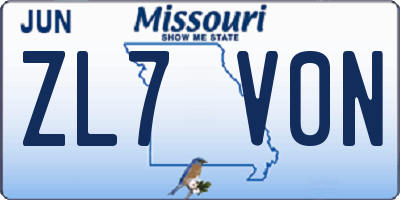 MO license plate ZL7V0N