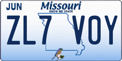 MO license plate ZL7V0Y