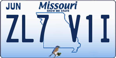 MO license plate ZL7V1I