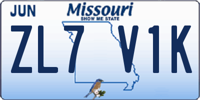MO license plate ZL7V1K