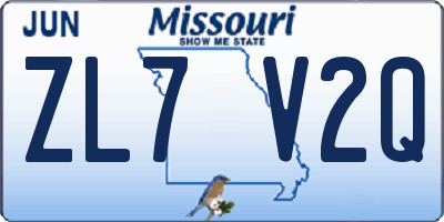 MO license plate ZL7V2Q