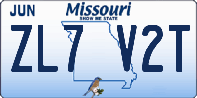 MO license plate ZL7V2T