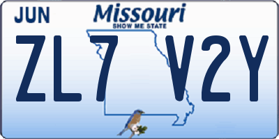 MO license plate ZL7V2Y