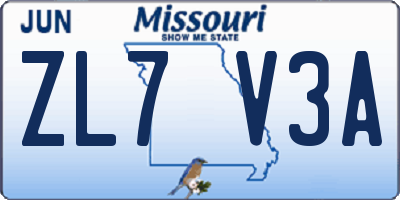 MO license plate ZL7V3A