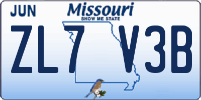 MO license plate ZL7V3B
