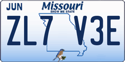 MO license plate ZL7V3E